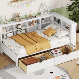 Wooden Twin Size Daybed With 2 Drawers, Storage Shelf And USB Charging Ports