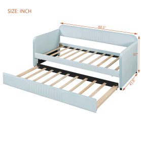 Upholstered Twin Size Daybed  With Trundle Bed and Wood Slat
