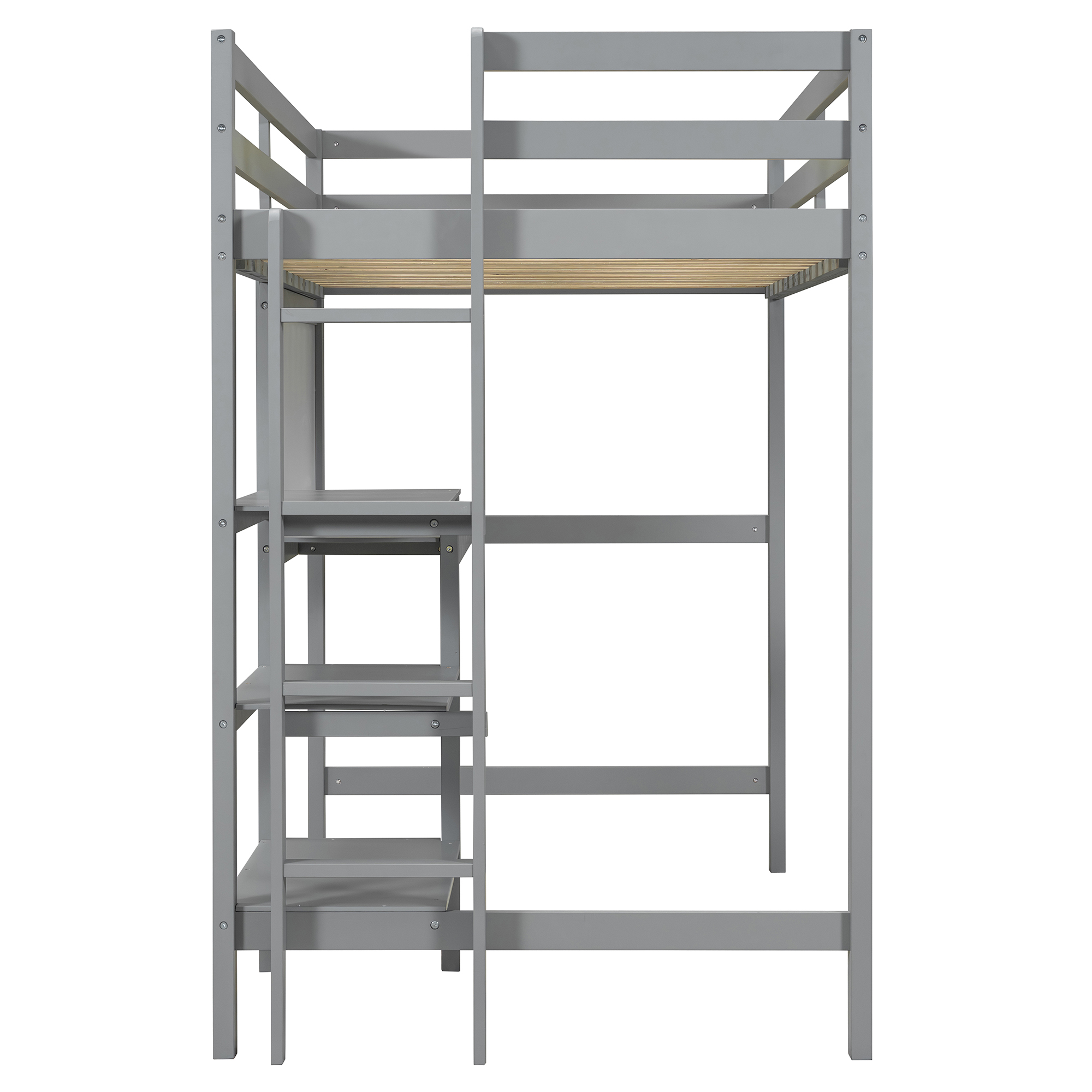 Twin Size Wooden Loft Bed with Shelves, Desk and Writing Board