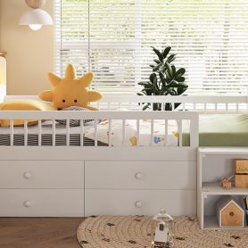 Wooden Twin Loft Bed With House Shape Headboard