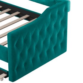 Twin Size Tufted Upholstered Daybed With Trundle, USB & Type-c Charging Ports