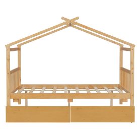 Full Size Wooden House Bed With Drawers