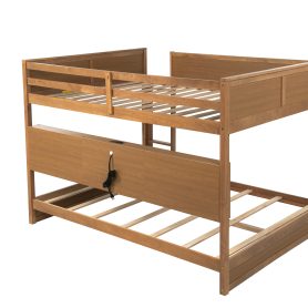 Queen Over Queen Bunk Bed with Built-in Storage Cabinets, Charging Station, Ladder, Safety Guardrails
