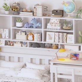 Twin Size Multifunctional Wood Platform Bed With Bookshelf At The Head Of The Bed, Built-in Desk and Matching Chair