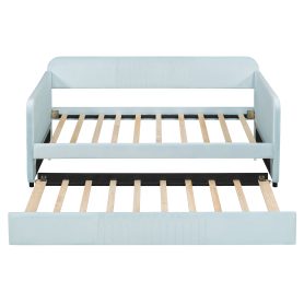 Upholstered Twin Size Daybed  With Trundle Bed and Wood Slat