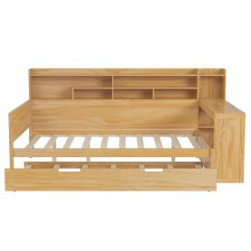Wooden Full Size Daybed With Storage Shelves, Trundle Bed And Study Desk 25 Wooden Full Size Daybed With Storage Shelves, Trundle Bed And Study Desk