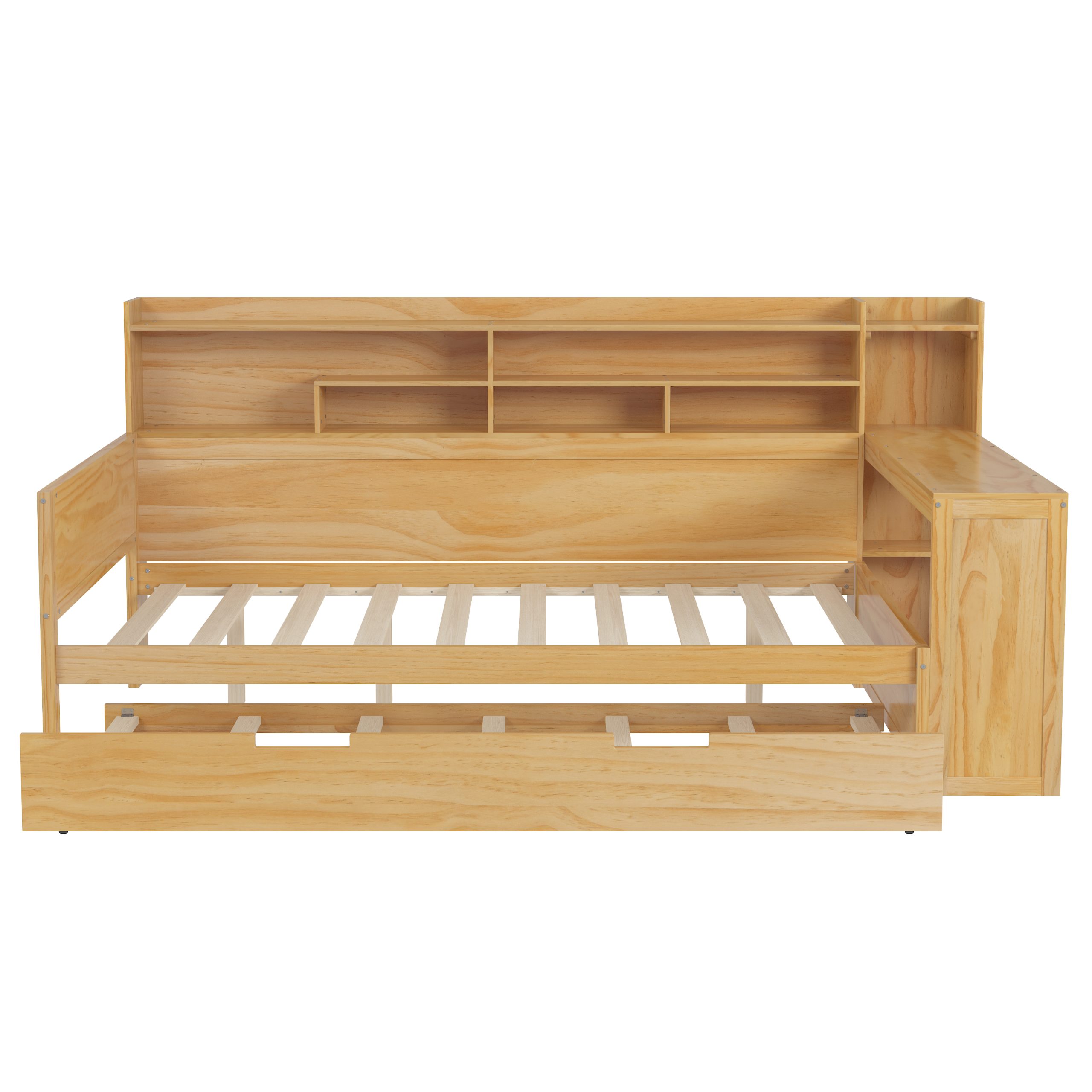 Wooden Full Size Daybed With Storage Shelves, Trundle Bed And Study Desk 7 Wooden Full Size Daybed With Storage Shelves, Trundle Bed And Study Desk
