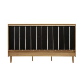 King Size Wood Bed with Piano Key Style Upholstered Headboard