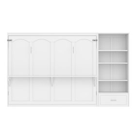 Queen Murphy Bed with Height Adjustable Storage Compartments and Shelf