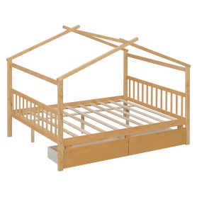 Full Size Wooden House Bed With Drawers