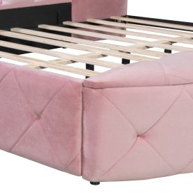 Upholstered Platform Bed Queen Size Storage Velvet Bed with Wingback Headboard and 1 Big Drawer,2 Side Storage Stool