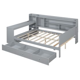 Full Size Wooden Daybed With 3 Drawers, USB Ports and Desk