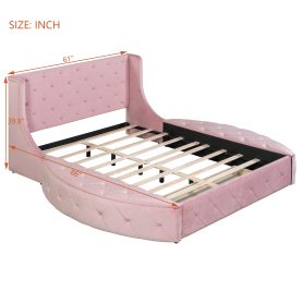 Upholstered Platform Bed Queen Size Storage Velvet Bed with Wingback Headboard and 1 Big Drawer,2 Side Storage Stool