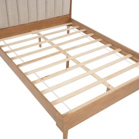 Queen Size Wood Bed with Piano Key Style Upholstered Headboard