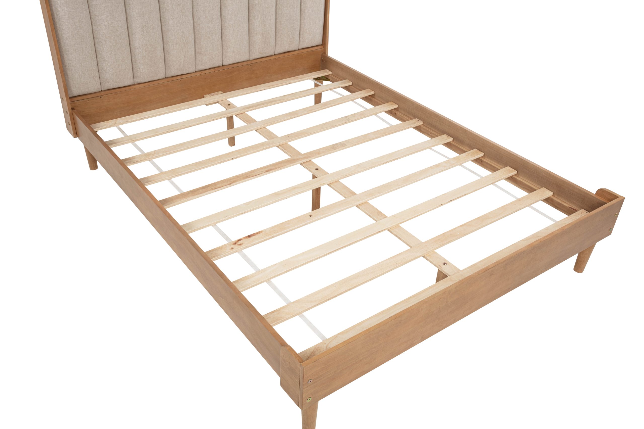 Queen Size Wood Bed with Piano Key Style Upholstered Headboard