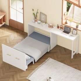 Twin Size Murphy Cabinet Bed With Adjustable Position Desk