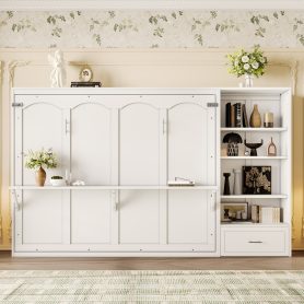 Queen Murphy Bed with Height Adjustable Storage Compartments and Shelf