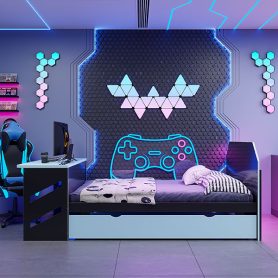 Full Size Wood Daybed with Twin Size Trundle, Desk and USB