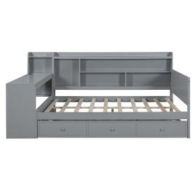 Full Size Wooden Daybed With 3 Drawers, USB Ports and Desk