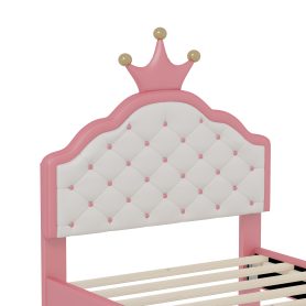 Twin Size  Lovely Crown Fantasy PU Leather Princess Bed With Tufted Headboard