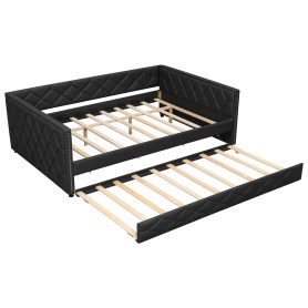 Full XL Size Upholstered Daybed with Trundle and LED