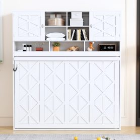 Queen Size Wall Murphy Bed With Ample Storage Space And Diamond Stripes