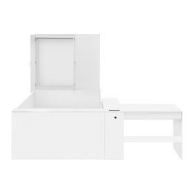 Full Size Wooden Platform Bed With 6 Drawers, Shelves, Desk And Wardrobe