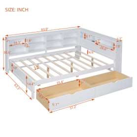 Full Size Daybed With 2 Drawers, Storage Shelf And USB Charging Ports