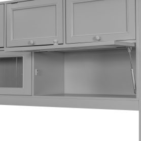 Twin Size Wooden Murphy Bed with TV Stand, 2 Drawers, Shelves, and Cabinets