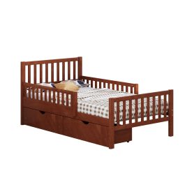 Twin Size Wood Platform Bed With Guardrails On Both Sides and Two Storage Drawers