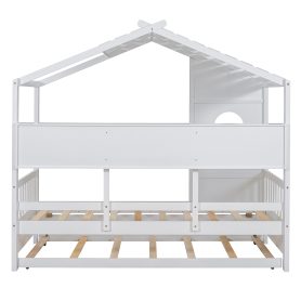 Wooden Twin Size House Bed With Trundle and Storage Shlef