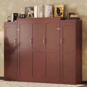 Wooden Full Wall Bed With 2 Wardrobe And Storage Shelf