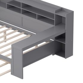 Wooden Full Size Daybed With Storage Shelves, Twin Size Trundle Bed and  Study Desk