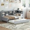 Wooden Twin Size Daybed With Twin Size Trundle, Storage Shelf And USB Charging Ports