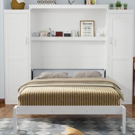 Queen Size Murphy Bed with 2 Wardrobe and Storage Shelf