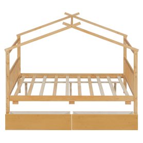 Full Size Wooden House Bed With Drawers
