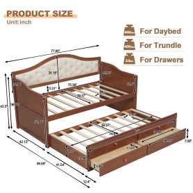 Twin Daybed With Trundle and 2 Storage Drawers