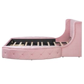 Upholstered Platform Bed Queen Size Storage Velvet Bed with Wingback Headboard and 1 Big Drawer,2 Side Storage Stool