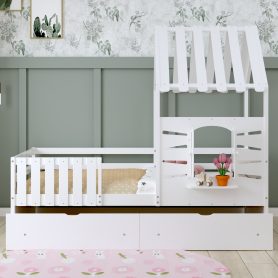 Twin Size House Bed With 2 Storage Drawers and Guardrails
