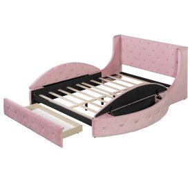 Upholstered Platform Bed Queen Size Storage Velvet Bed with Wingback Headboard and 1 Big Drawer,2 Side Storage Stool