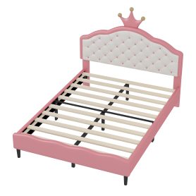 Full Size Lovely Crown Fantasy PU Leather Princess Bed With Tufted Headboard