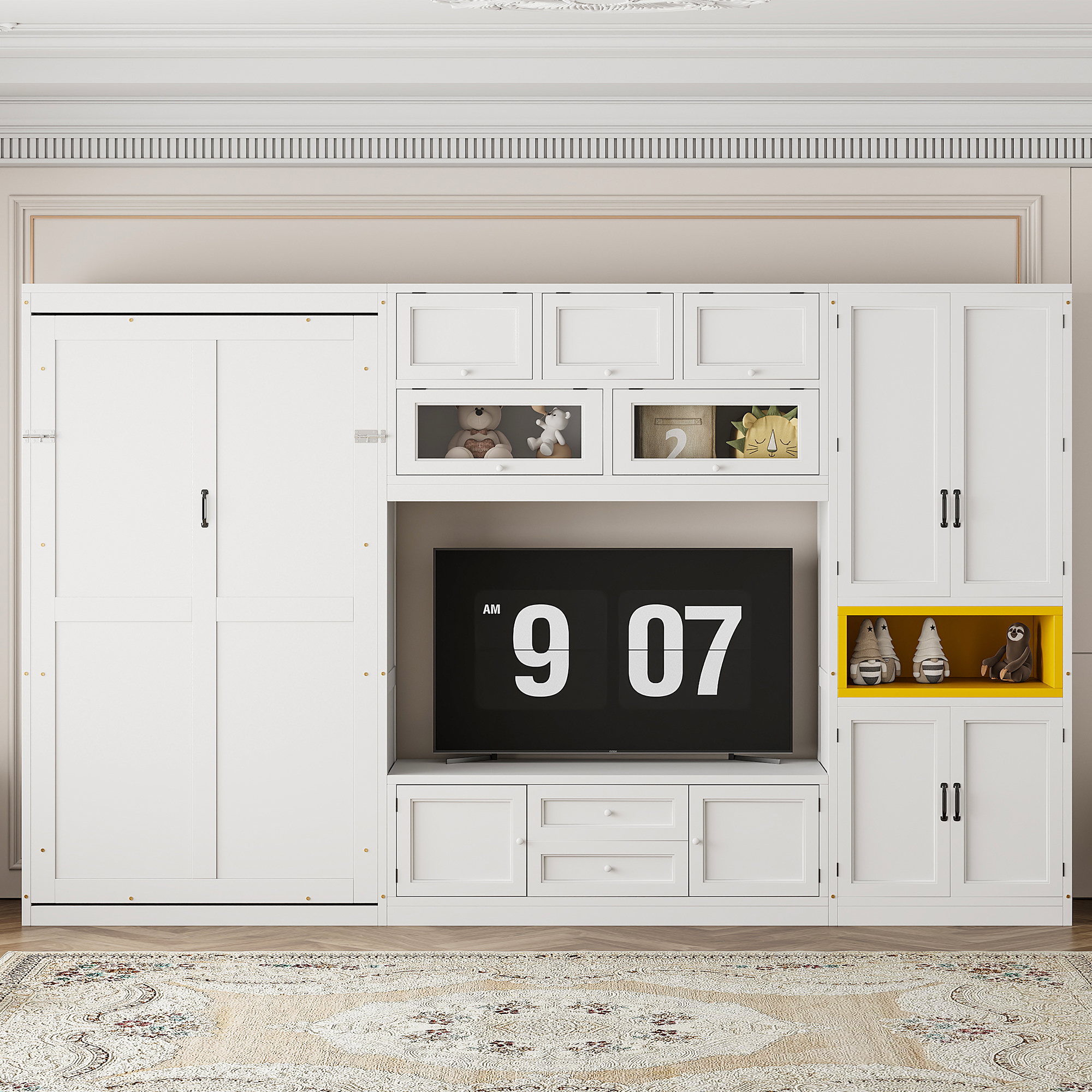 Assembly Instruction For LP000768AAK 4 Twin Size Wooden Murphy Bed with TV Stand, 2 Drawers, Shelves, and Cabinets