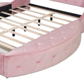 Upholstered Platform Bed Queen Size Storage Velvet Bed with Wingback Headboard and 1 Big Drawer,2 Side Storage Stool