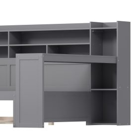 Wooden Full Size Daybed With Storage Shelves, Twin Size Trundle Bed and  Study Desk