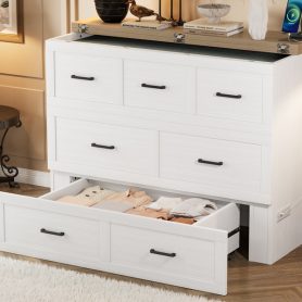 Full Size Murphy Bed With Charging Station, 1 Large Storage Drawer