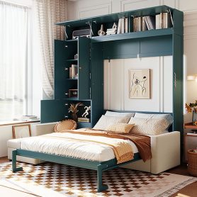 Queen Size Murphy Bed Wall Bed with Sofa and Shelves