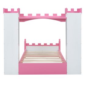 Castle-Shaped Twin Wooden Bed with Storage Shelf