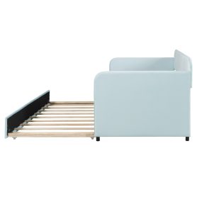 Upholstered Twin Size Daybed  With Trundle Bed and Wood Slat