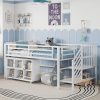 Twin Metal Low Loft Bed With Storage Cubby and Stairs