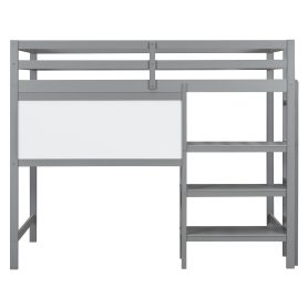 Twin Size Wooden Loft Bed with Shelves, Desk and Writing Board